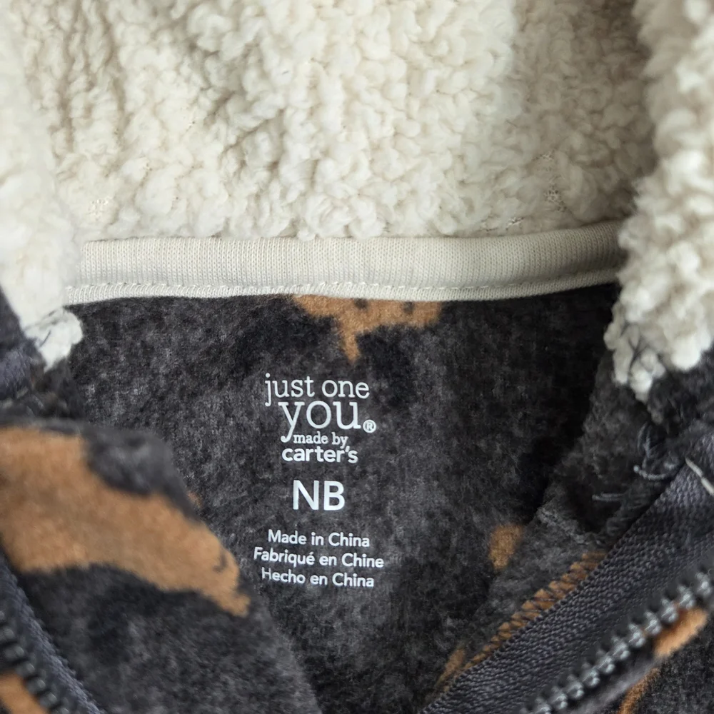 Carter's Gray Zip Up Fleece One Piece with Moose Design Newborn